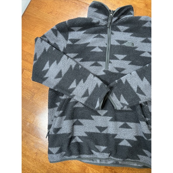 The North Face Mens Large 1/2 Zip Jacket Grey Aztec Fleece Long Sleeve Mock Neck - Picture 2 of 15